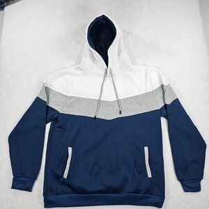 Mens Colorblock Chevron Hoodie Navy Blue Grey White Sweatshirt XL Unknown Sorce